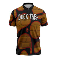 Funny Duck Tape Pun Art Zipper Polo Shirt Quirky Cartoon Duck Humor
