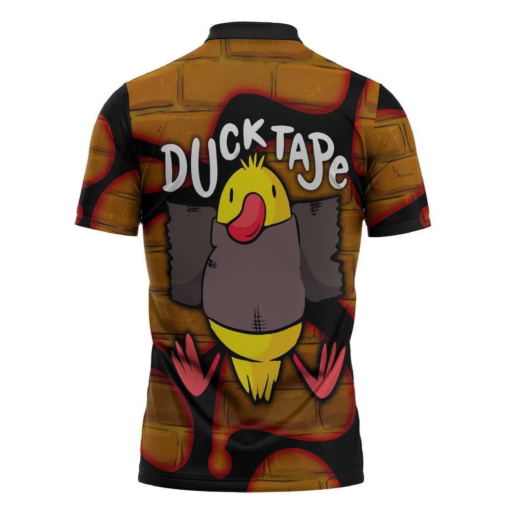Funny Duck Tape Pun Art Zipper Polo Shirt Quirky Cartoon Duck Humor