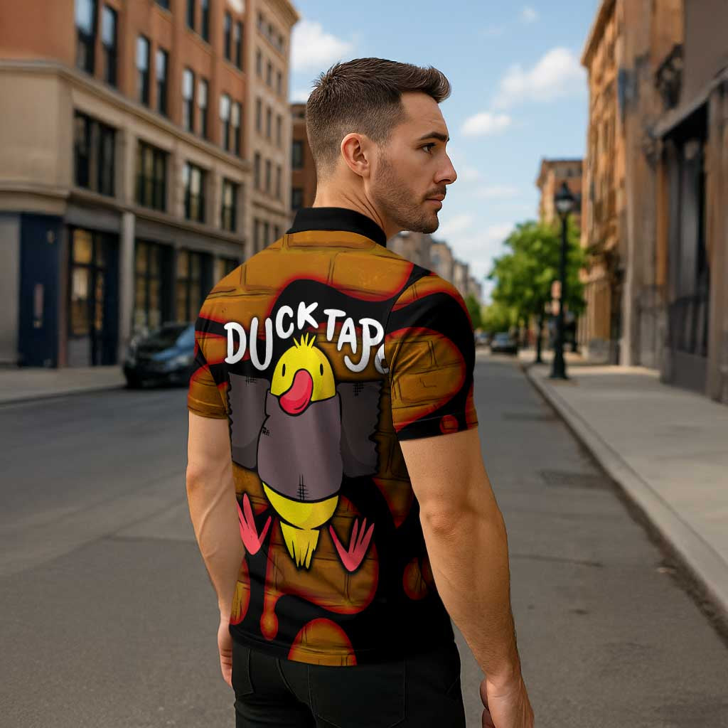 Funny Duck Tape Pun Art Zipper Polo Shirt Quirky Cartoon Duck Humor