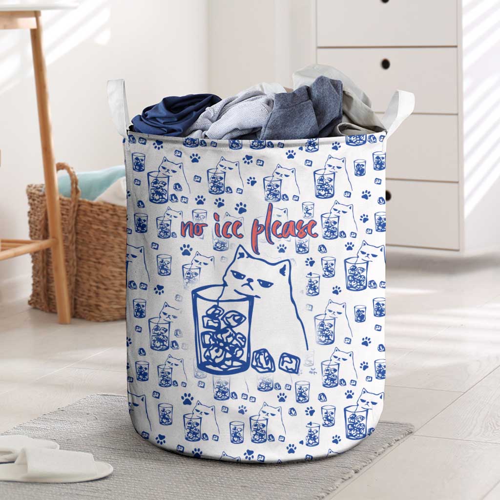 No Ice Please Cat Laundry Basket Grumpy Cat with Drink Humor