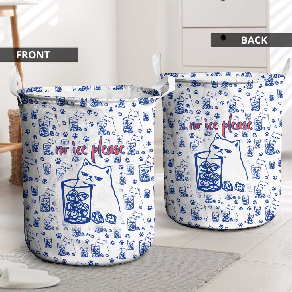 No Ice Please Cat Laundry Basket Grumpy Cat with Drink Humor