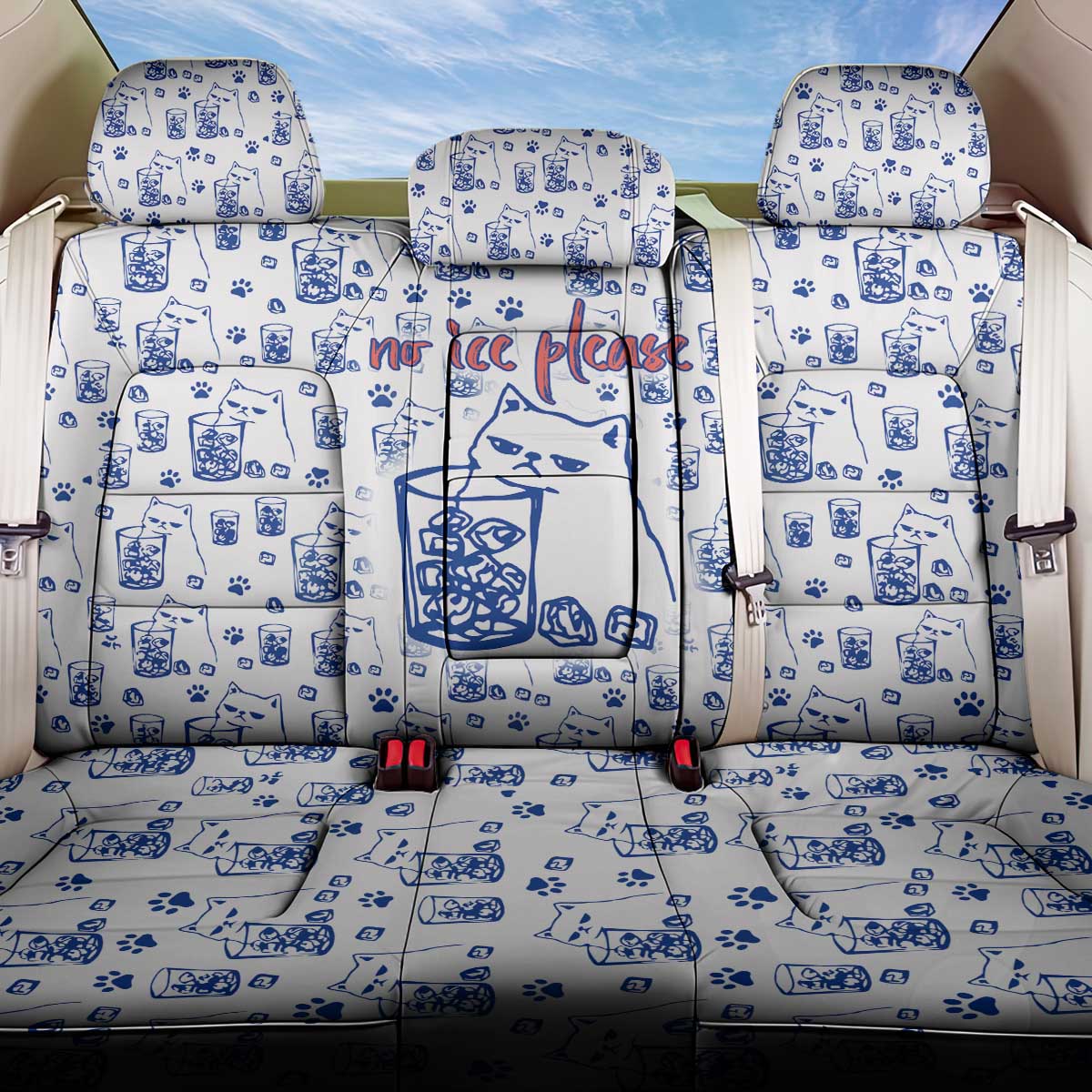 No Ice Please Cat Back Car Seat Cover Grumpy Cat with Drink Humor