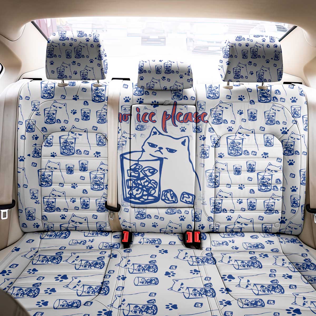 No Ice Please Cat Back Car Seat Cover Grumpy Cat with Drink Humor
