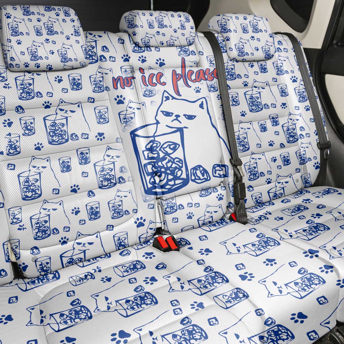 No Ice Please Cat Back Car Seat Cover Grumpy Cat with Drink Humor