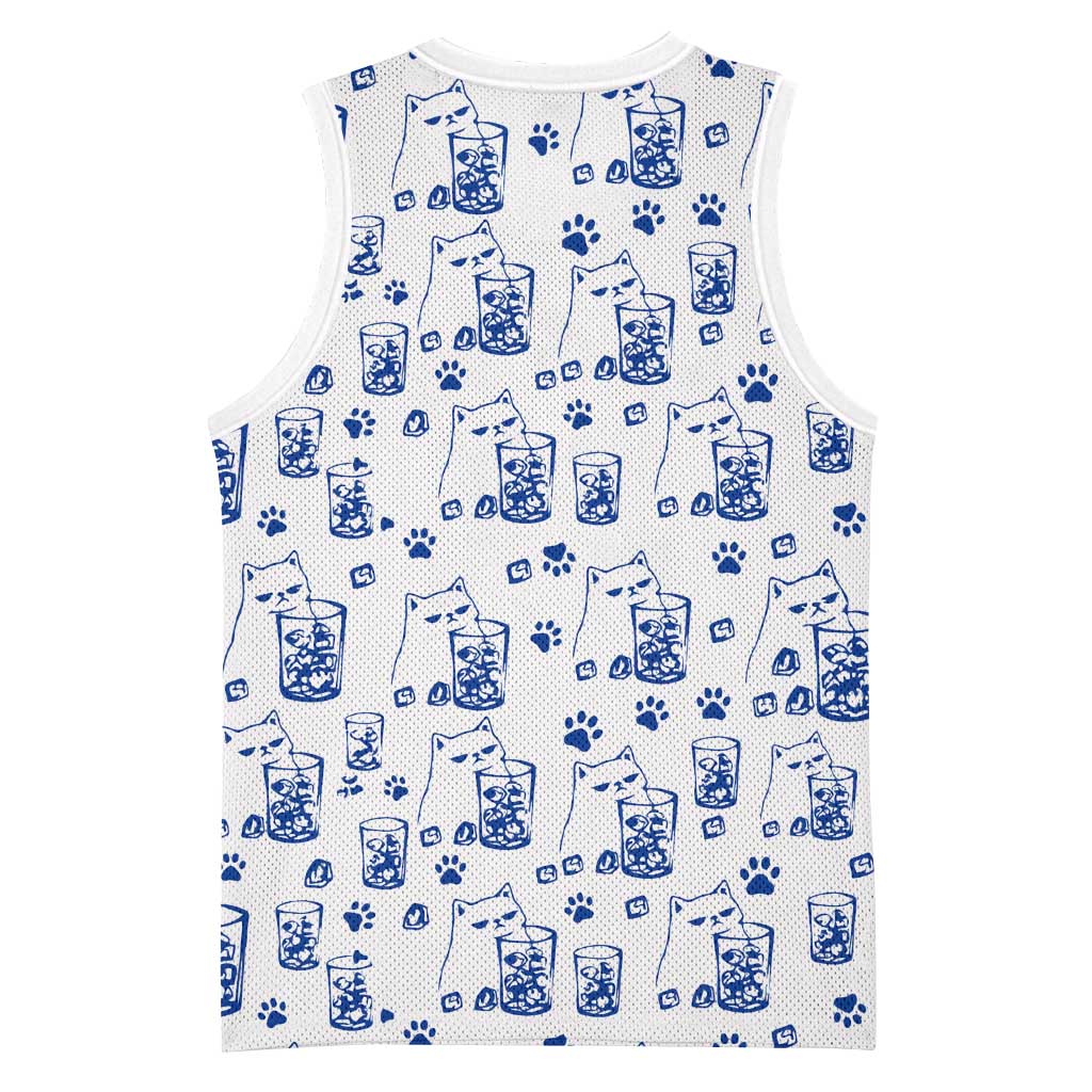 No Ice Please Cat Basketball Jersey Grumpy Cat with Drink Humor