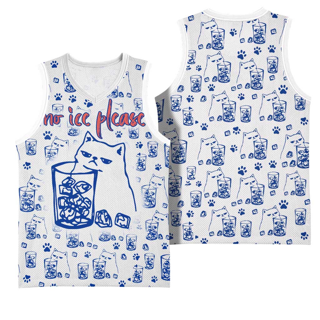No Ice Please Cat Basketball Jersey Grumpy Cat with Drink Humor