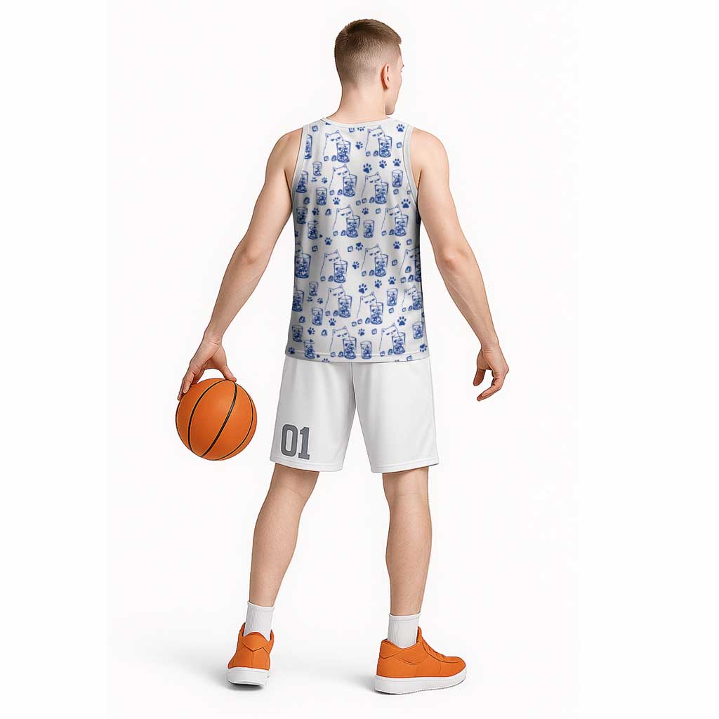 No Ice Please Cat Basketball Jersey Grumpy Cat with Drink Humor