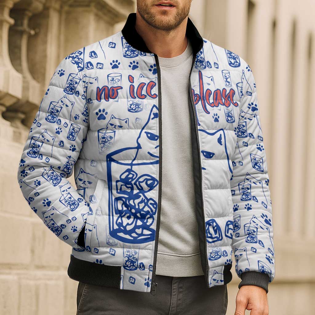 No Ice Please Cat Bomber Puffer Jacket Grumpy Cat with Drink Humor