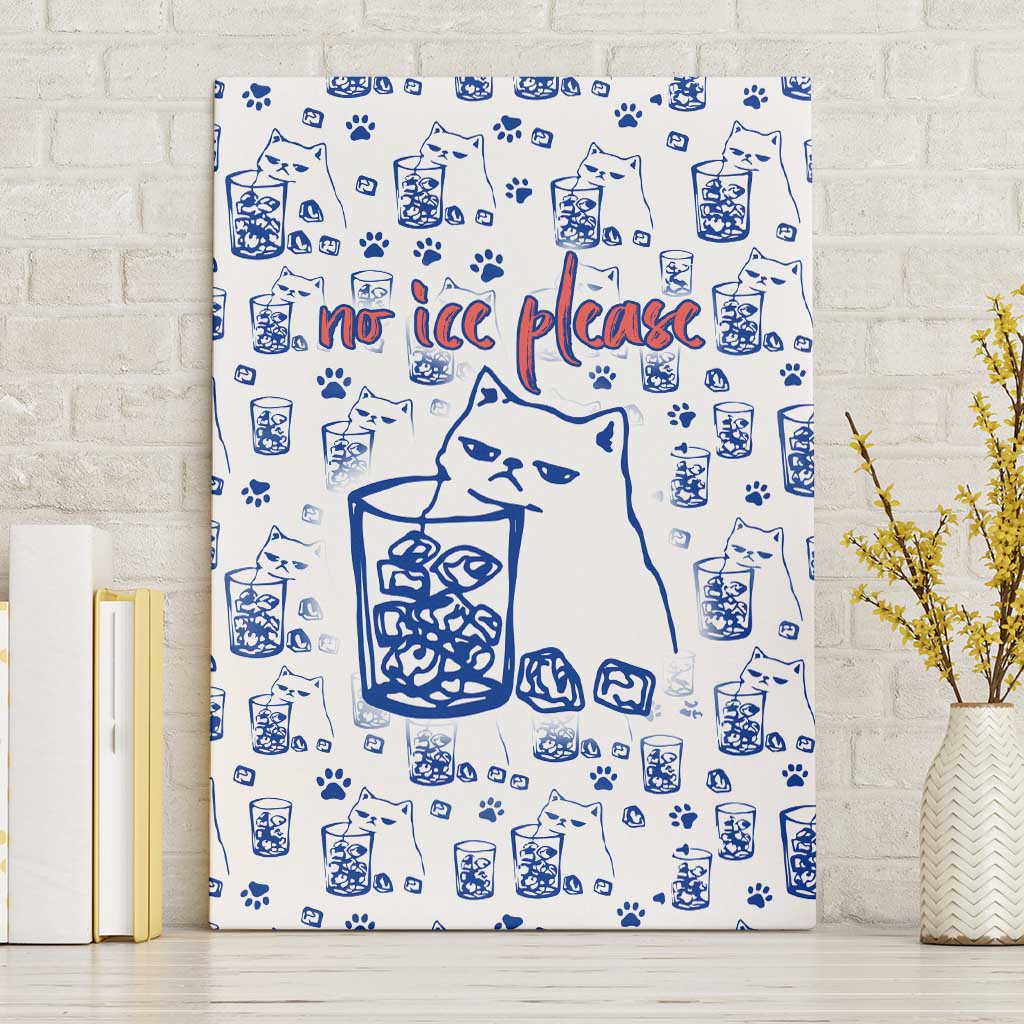 No Ice Please Cat Canvas Wall Art Grumpy Cat with Drink Humor
