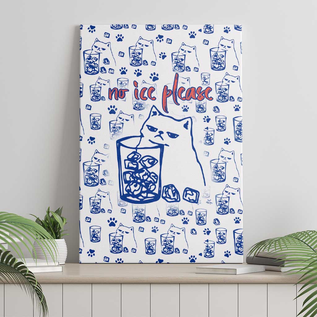 No Ice Please Cat Canvas Wall Art Grumpy Cat with Drink Humor