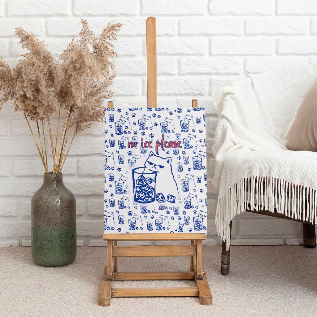 No Ice Please Cat Canvas Wall Art Grumpy Cat with Drink Humor