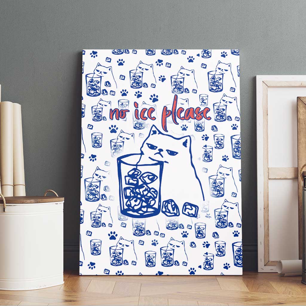 No Ice Please Cat Canvas Wall Art Grumpy Cat with Drink Humor