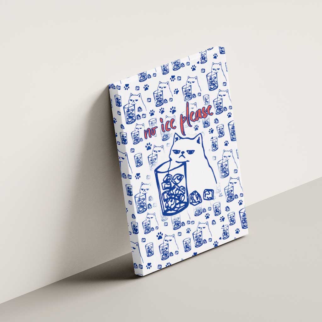 No Ice Please Cat Canvas Wall Art Grumpy Cat with Drink Humor