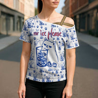 No Ice Please Cat Cross Shoulder Shirt Grumpy Cat with Drink Humor