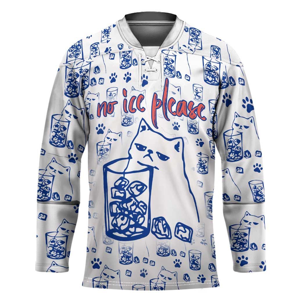 No Ice Please Cat Hockey Jersey Grumpy Cat with Drink Humor