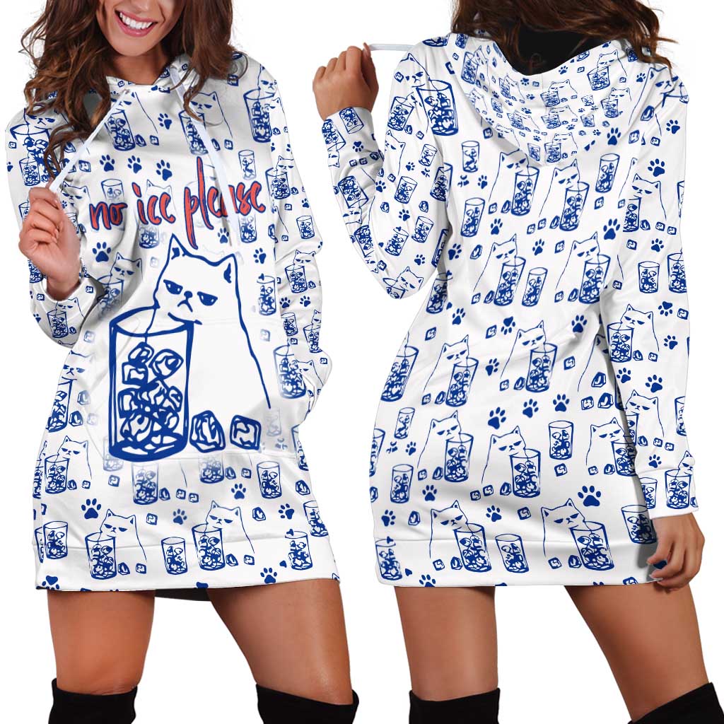 No Ice Please Cat Hoodie Dress Grumpy Cat with Drink Humor