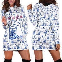 No Ice Please Cat Hoodie Dress Grumpy Cat with Drink Humor