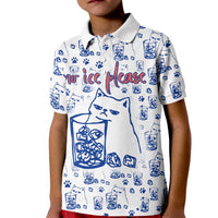 No Ice Please Cat Kid Polo Shirt Grumpy Cat with Drink Humor
