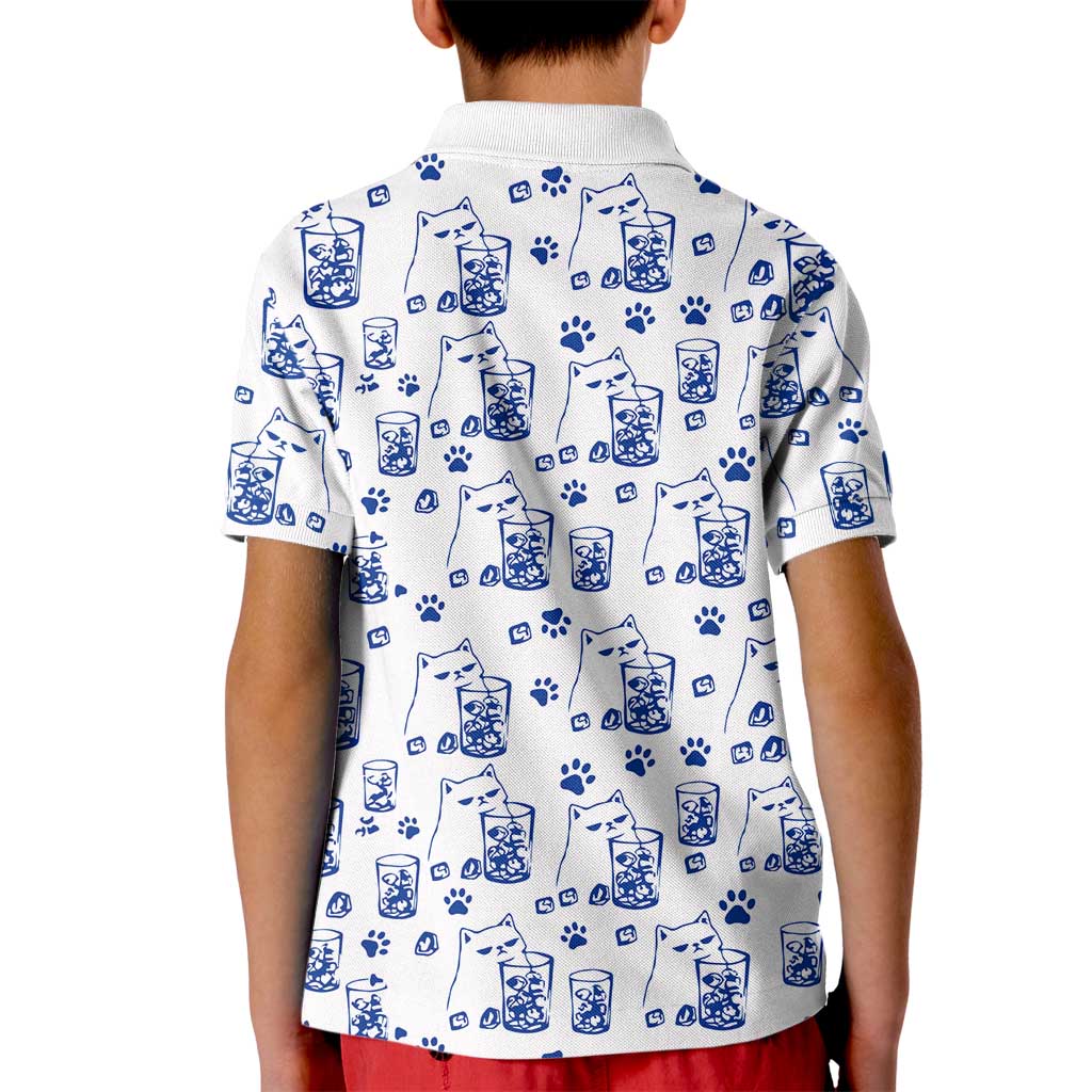 No Ice Please Cat Kid Polo Shirt Grumpy Cat with Drink Humor