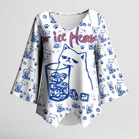 No Ice Please Cat Kimono Sleeve Blouse Grumpy Cat with Drink Humor