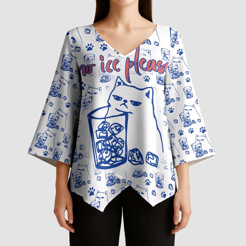 No Ice Please Cat Kimono Sleeve Blouse Grumpy Cat with Drink Humor