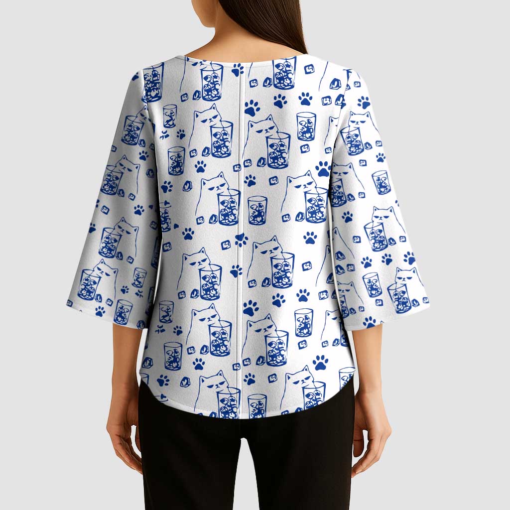 No Ice Please Cat Kimono Sleeve Blouse Grumpy Cat with Drink Humor