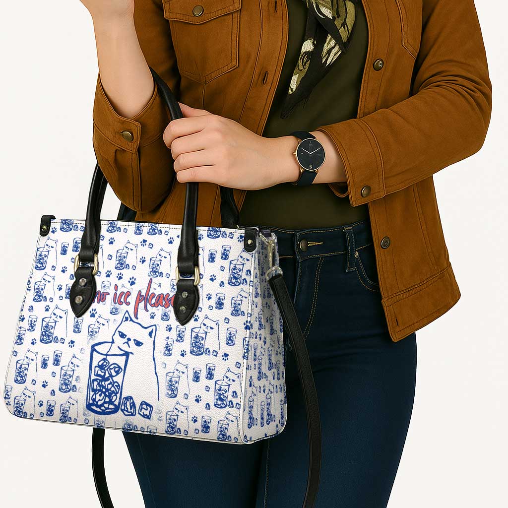 No Ice Please Cat Leather Bag Grumpy Cat with Drink Humor