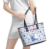No Ice Please Cat Leather Tote Bag Grumpy Cat with Drink Humor