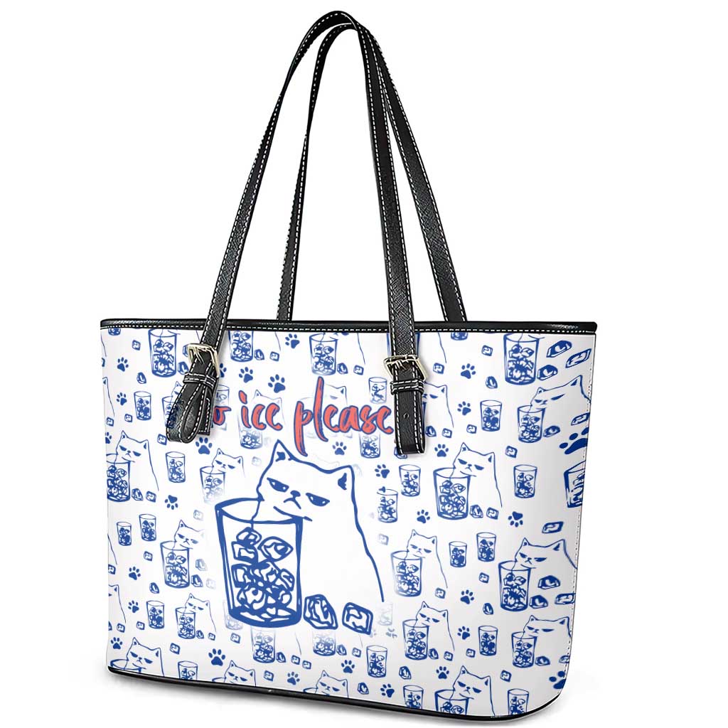 No Ice Please Cat Leather Tote Bag Grumpy Cat with Drink Humor
