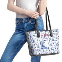 No Ice Please Cat Leather Tote Bag Grumpy Cat with Drink Humor
