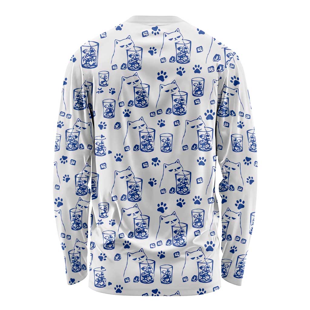 No Ice Please Cat Long Sleeve Shirt Grumpy Cat with Drink Humor