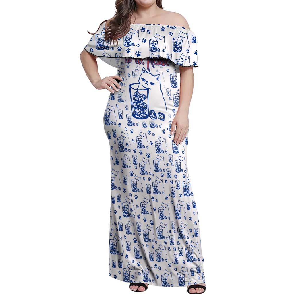 No Ice Please Cat Off Shoulder Maxi Dress Grumpy Cat with Drink Humor