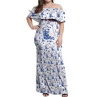 No Ice Please Cat Off Shoulder Maxi Dress Grumpy Cat with Drink Humor