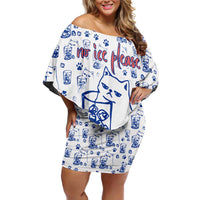 No Ice Please Cat Off Shoulder Short Dress Grumpy Cat with Drink Humor