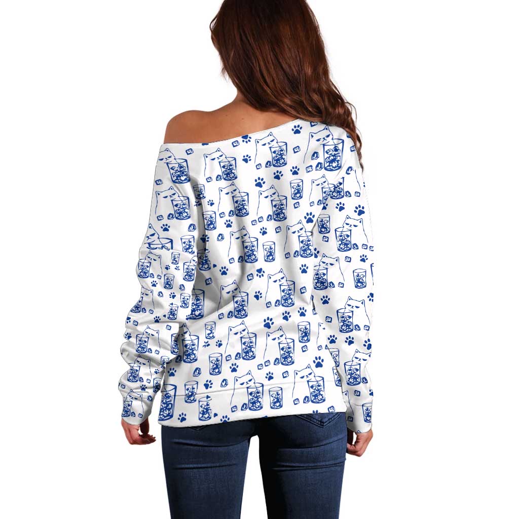 No Ice Please Cat Off Shoulder Sweater Grumpy Cat with Drink Humor