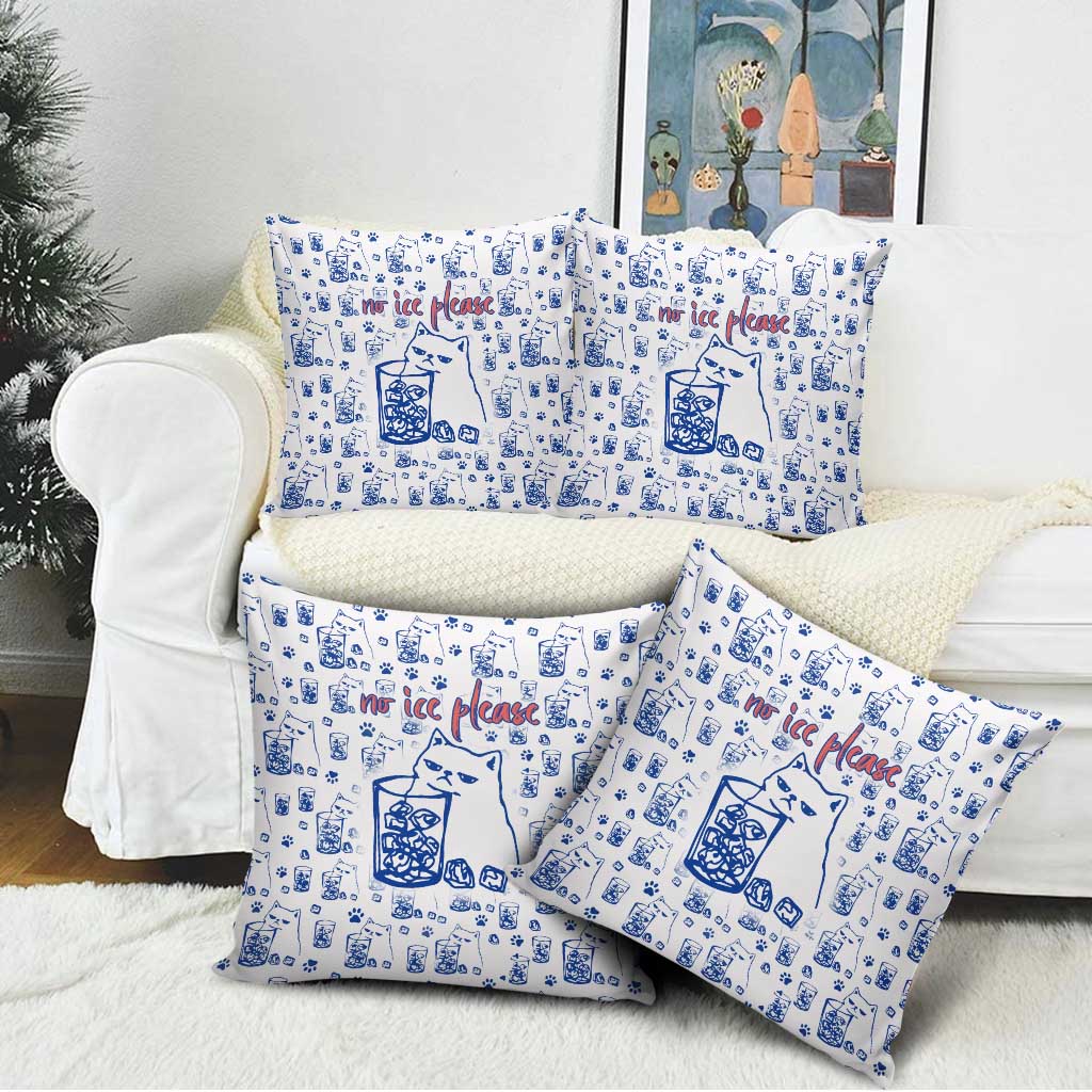 No Ice Please Cat Pillow Cover Grumpy Cat with Drink Humor