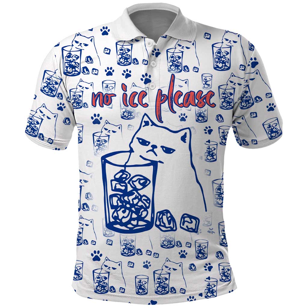 No Ice Please Cat Polo Shirt Grumpy Cat with Drink Humor