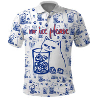 No Ice Please Cat Polo Shirt Grumpy Cat with Drink Humor