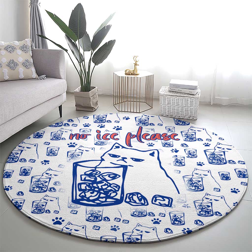 No Ice Please Cat Round Carpet Grumpy Cat with Drink Humor
