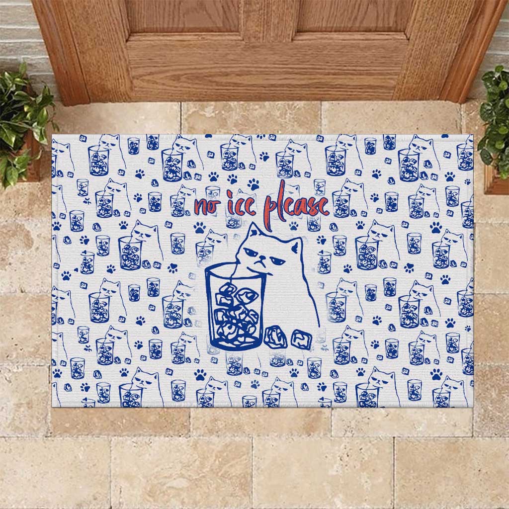 No Ice Please Cat Rubber Doormat Grumpy Cat with Drink Humor