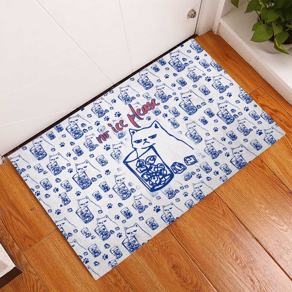 No Ice Please Cat Rubber Doormat Grumpy Cat with Drink Humor