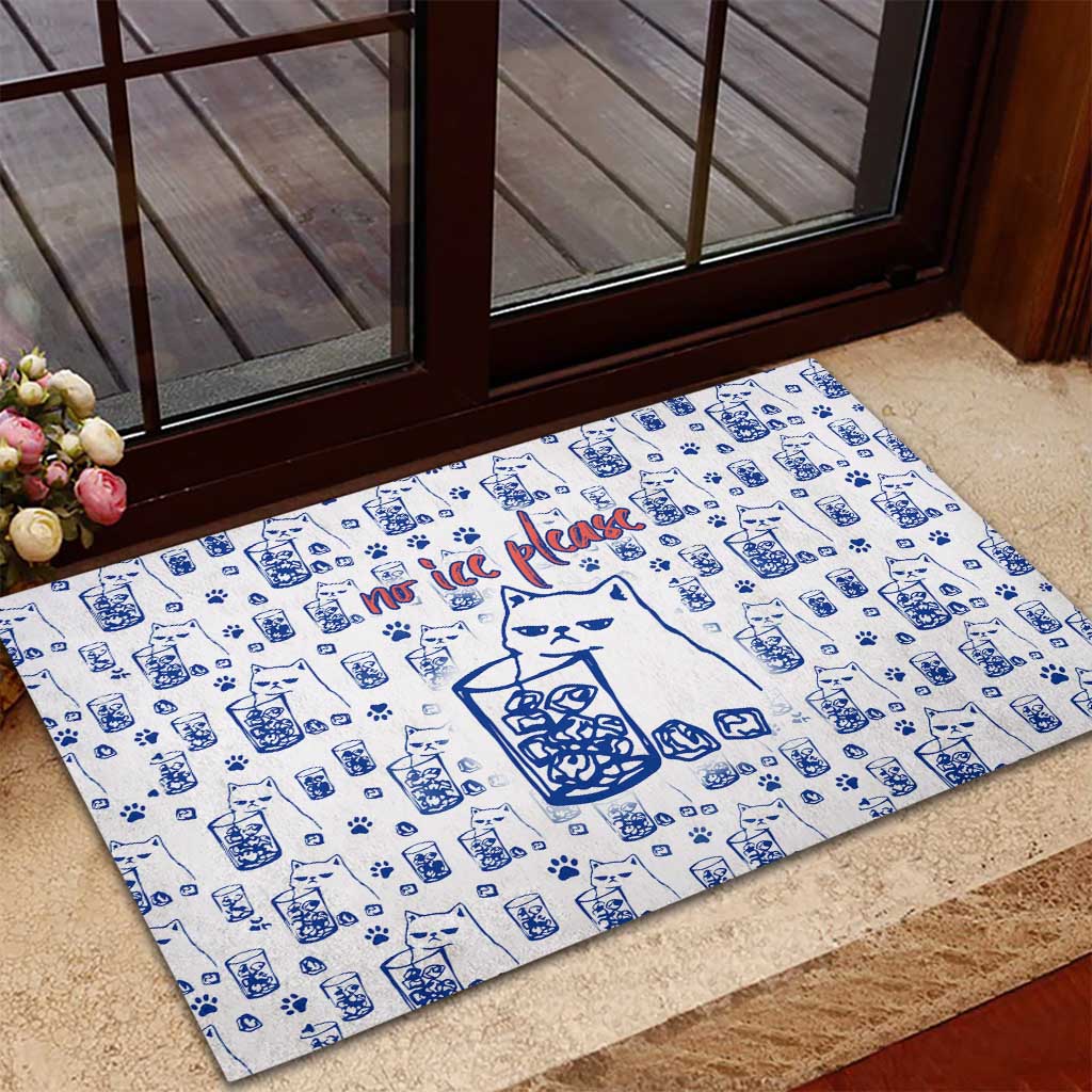 No Ice Please Cat Rubber Doormat Grumpy Cat with Drink Humor