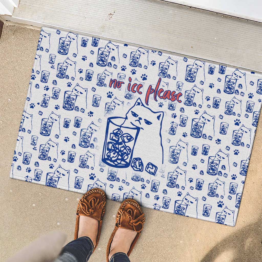 No Ice Please Cat Rubber Doormat Grumpy Cat with Drink Humor