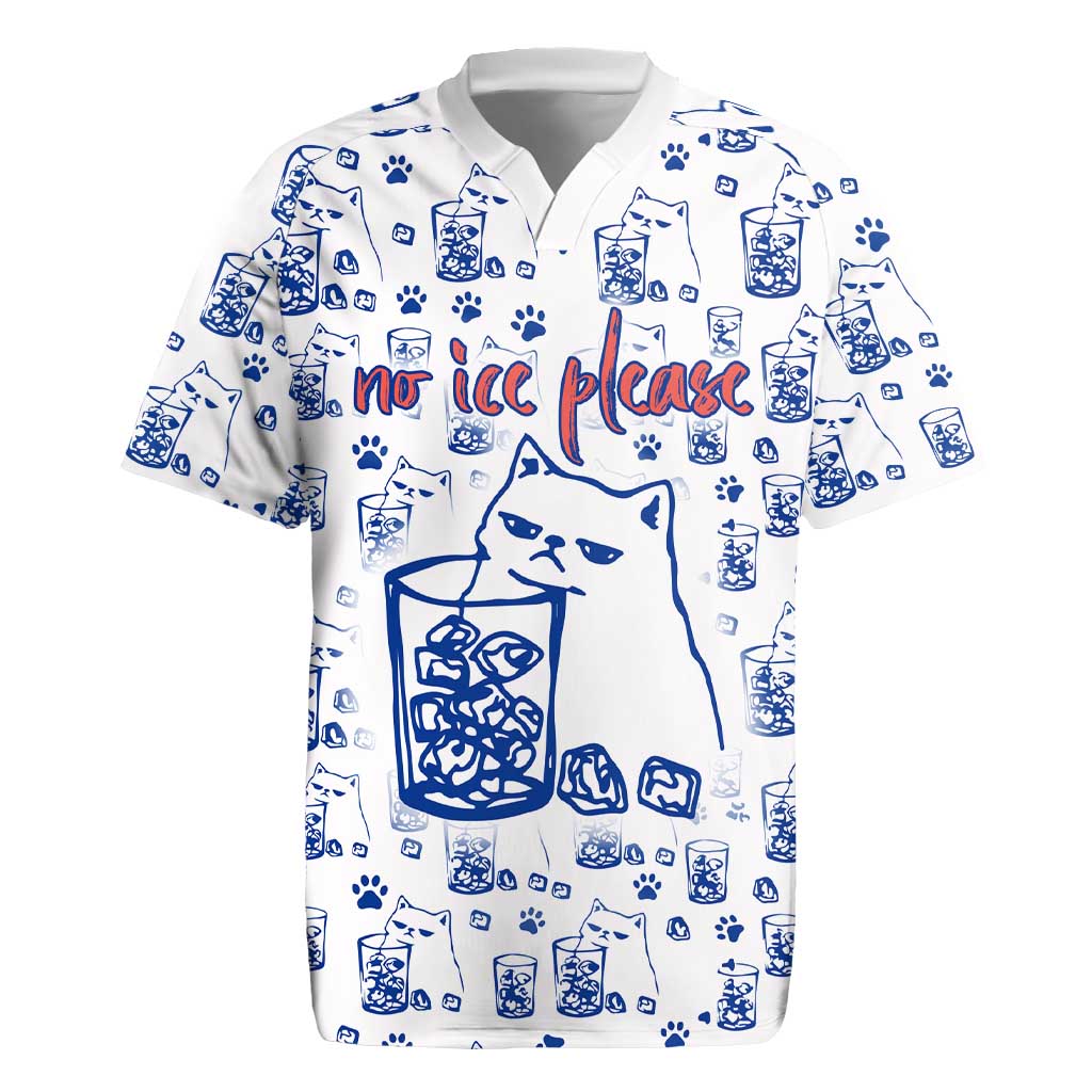 No Ice Please Cat Rugby Jersey Grumpy Cat with Drink Humor