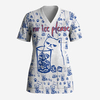 No Ice Please Cat Scrub Top Grumpy Cat with Drink Humor
