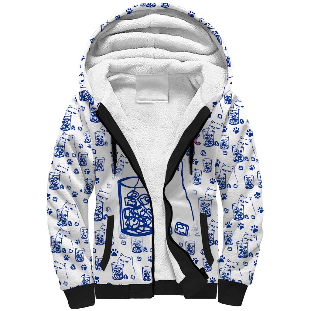 No Ice Please Cat Sherpa Hoodie Grumpy Cat with Drink Humor