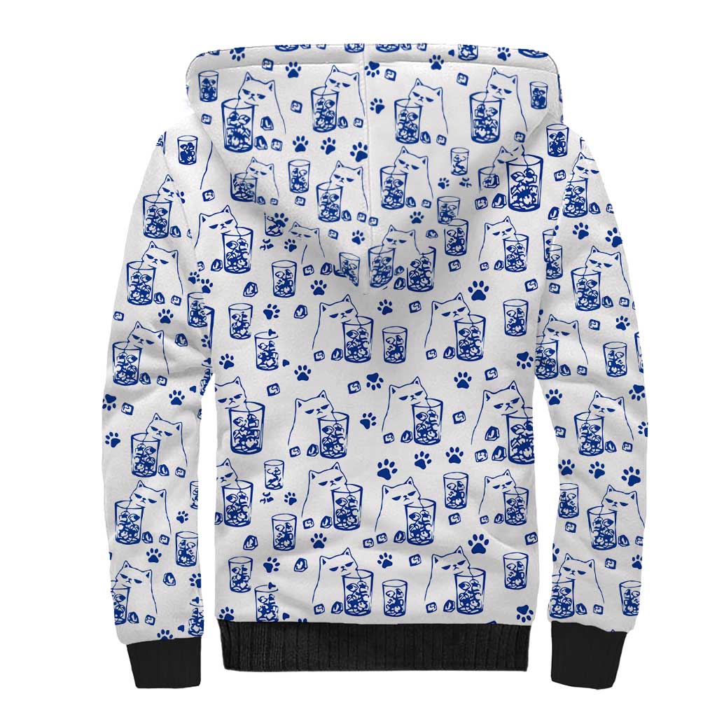 No Ice Please Cat Sherpa Hoodie Grumpy Cat with Drink Humor