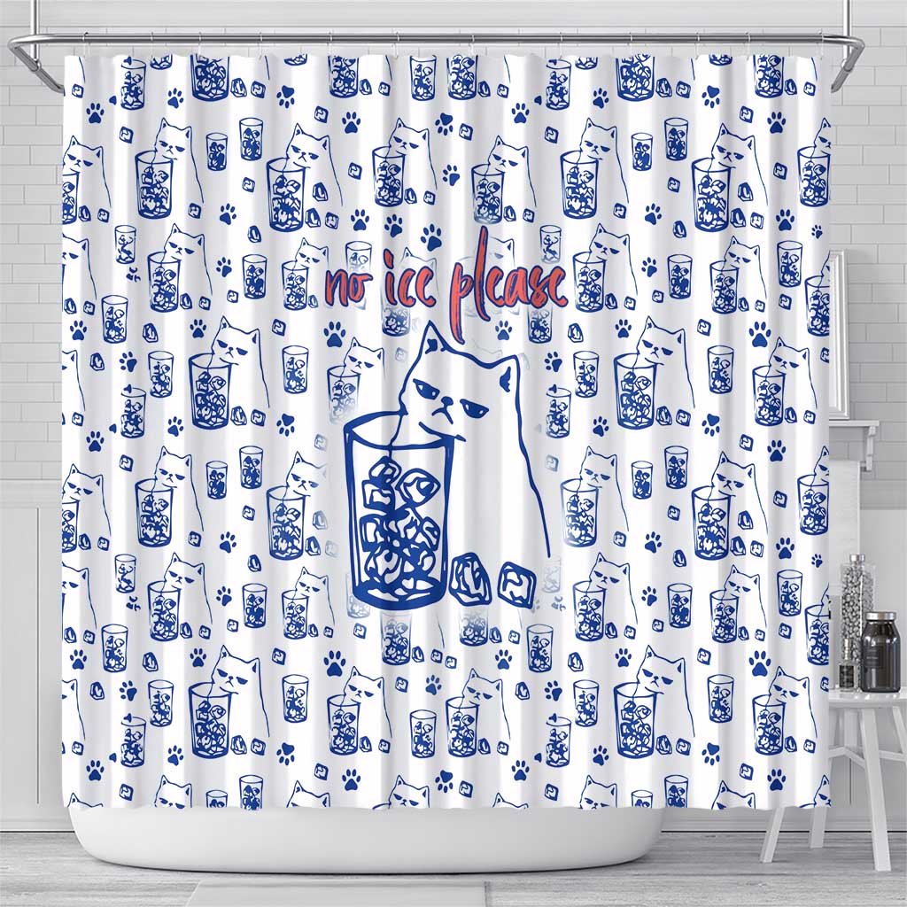No Ice Please Cat Shower Curtain Grumpy Cat with Drink Humor