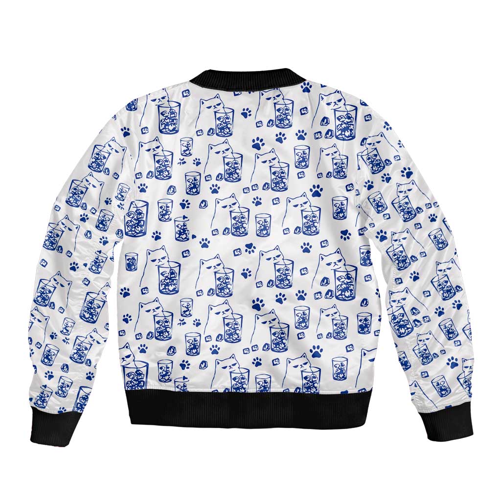 No Ice Please Cat Sleeve Zip Bomber Jacket Grumpy Cat with Drink Humor