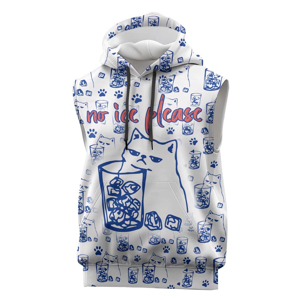 No Ice Please Cat Sleeveless Hoodie Grumpy Cat with Drink Humor